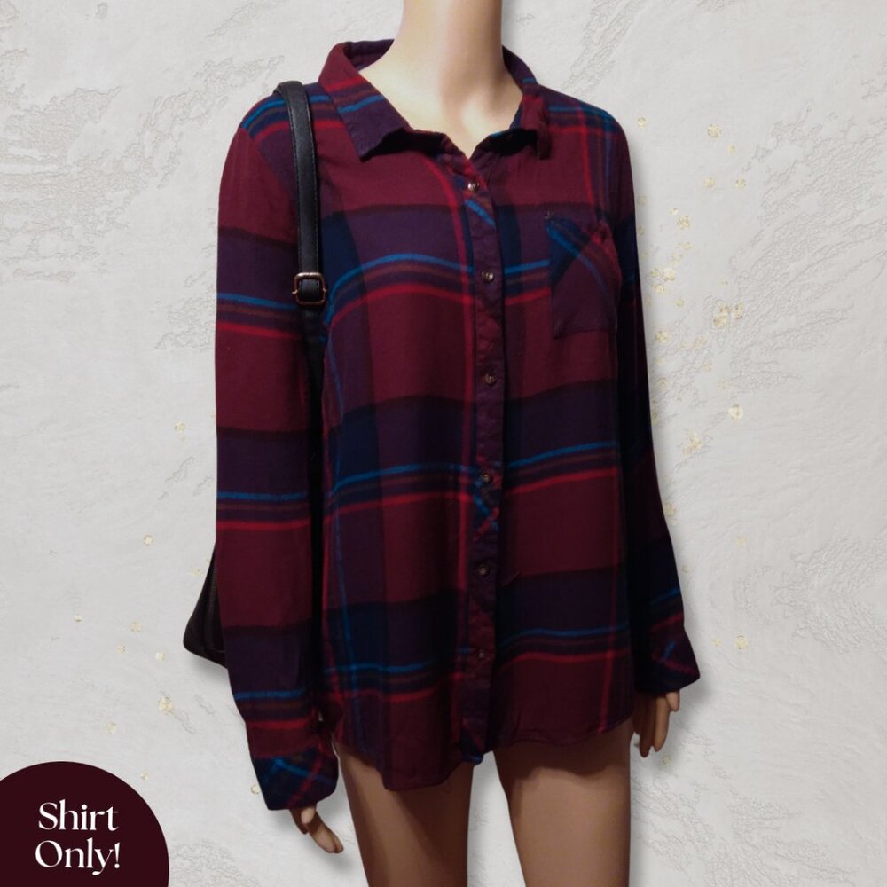 Thread & Supply Burgundy Plaid Flannel Shirt|Size X-Large
